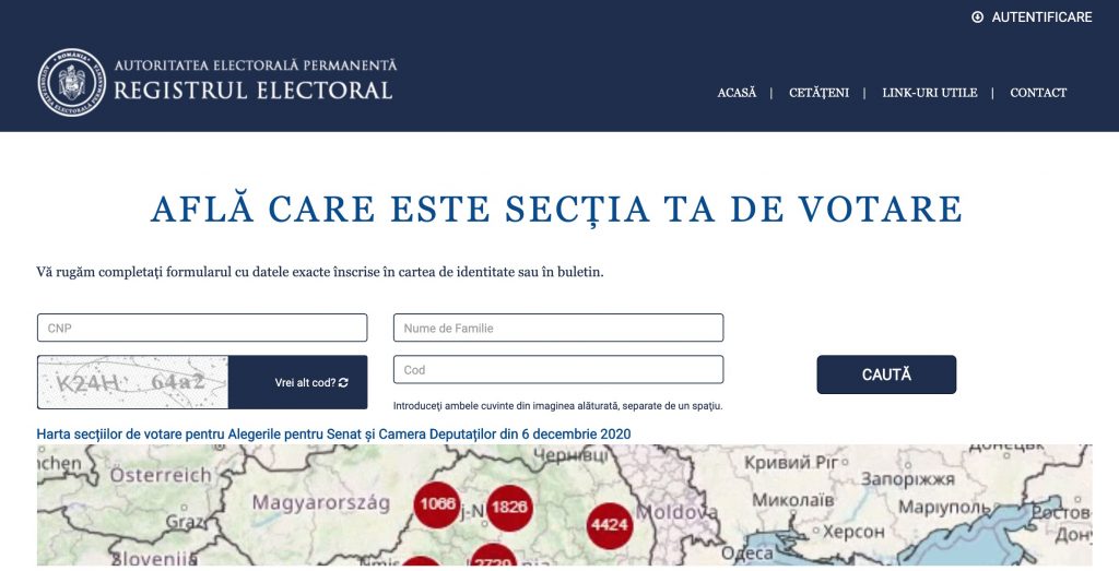 Registrul Electoral este site-ul oficial unde poti afla ce sectie de votare ti-a fot arondata la Alegerile Parlamentare 2020
